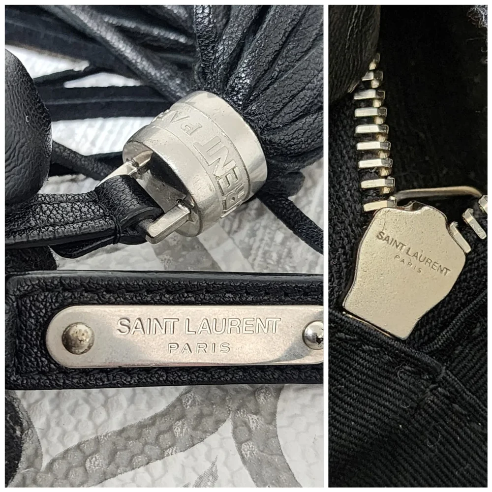 YVES SAINT LAURENT Lou Camera Raffia Canvas Crossbody Bag Black